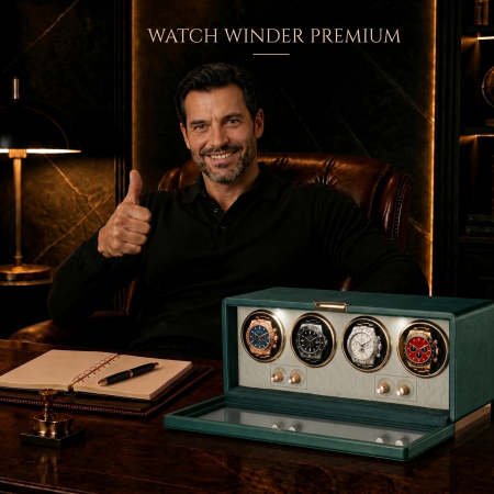 Cutie întors ceasuri automatice, Watch Winder Premium W162B, Rotator pentru 4 ceasuri automate, Motor silențios, 4 programe presetate, Iluminare LED, Alimentare la priză [1]