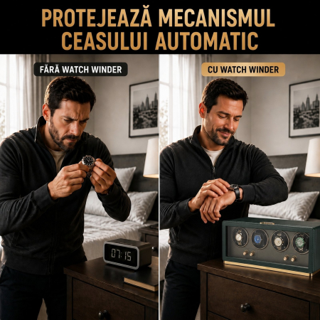Cutie întors ceasuri automatice, Watch Winder Premium W162B, Rotator pentru 4 ceasuri automate, Motor silențios, 4 programe presetate, Iluminare LED, Alimentare la priză [3]