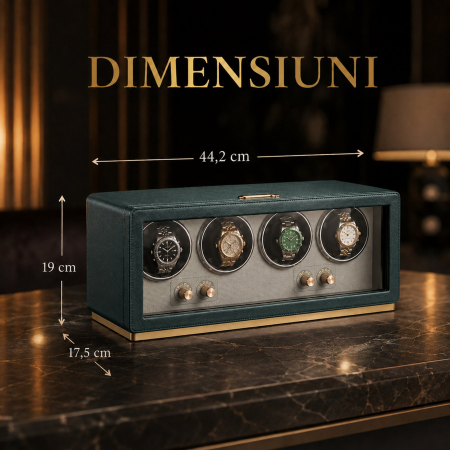 Cutie întors ceasuri automatice, Watch Winder Premium W162B, Rotator pentru 4 ceasuri automate, Motor silențios, 4 programe presetate, Iluminare LED, Alimentare la priză [7]