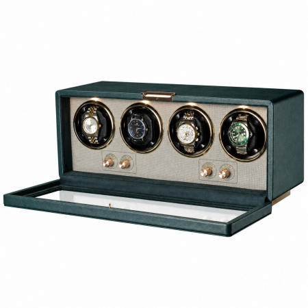 CUTII SI ACCESORII - Cutie întors ceasuri automatice, Watch Winder Premium W162B, Rotator pentru 4 ceasuri automate, Motor silențios, 4 programe presetate, Iluminare LED, Alimentare la priză