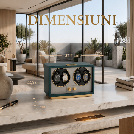 Cutie Intors Ceasuri Automatice, Watch Winder Premium W163, Rotator pentru Ceasuri Automate cu 4 programe presetate, Iluminare LED, Alimentare la Priza sau Baterii [9]