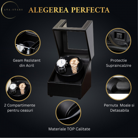 Cutie intors ceasuri, Luxury 2, Rotator pentru 2 Ceasuri Automatice, Exterior din piele [2]