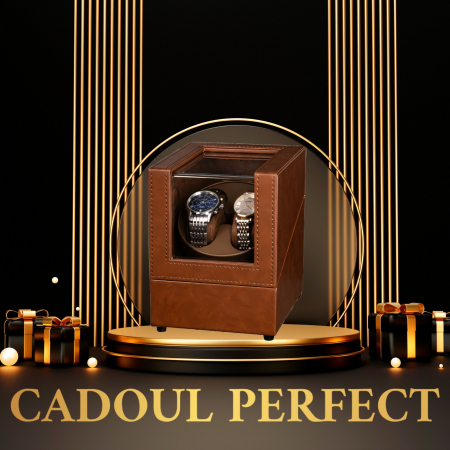Cutie intors ceasuri, Luxury 2, Rotator pentru 2 Ceasuri Automatice, Exterior din piele [6]