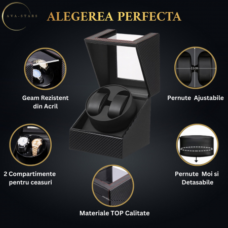 Cutie intors ceasuri, Luxury 2, Rotator pentru 2 Ceasuri Automatice, Exterior din piele [2]