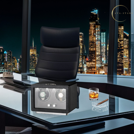 Cutie Premium de Intors 2 Ceasuri Automatice, Watch Winder, Interior din Catifea, Exterior din Piele, Alimentare la Priză sau Baterii [6]