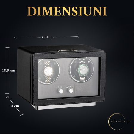 Cutie Premium de Intors 2 Ceasuri Automatice, Watch Winder, Interior din Catifea, Exterior din Piele, Alimentare la Priză sau Baterii [5]