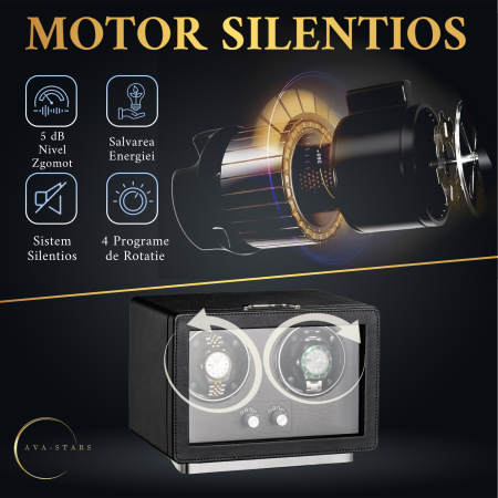 Cutie Premium de Intors 2 Ceasuri Automatice, Watch Winder, Interior din Catifea, Exterior din Piele, Alimentare la Priză sau Baterii [4]