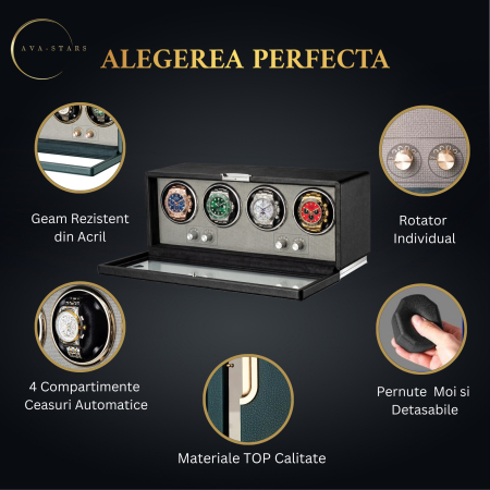 Cutie Premium de Intors 4 Ceasuri Automatice, Watch Winder, Interior din Catifea, Exterior din Piele, Alimentare la Priză [2]