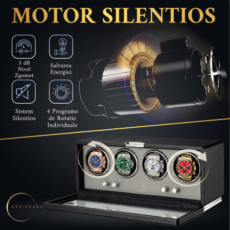 Cutie Premium de Intors 4 Ceasuri Automatice, Watch Winder, Interior din Catifea, Exterior din Piele, Alimentare la Priză [3]