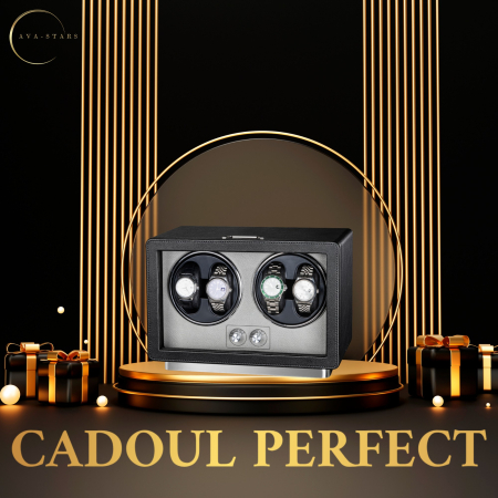 Cutie Premium de Intors 4 Ceasuri Automatice, Watch Winder, Interior din Catifea, Exterior din Piele, Alimentare la Priză sau Baterii [6]