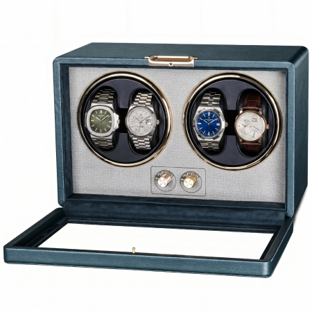 CUTII SI ACCESORII - Cutie Intors Ceasuri Automatice, Watch Winder Premium W163, Rotator pentru Ceasuri Automate cu 4 programe presetate, Iluminare LED, Alimentare la Priza sau Baterii
