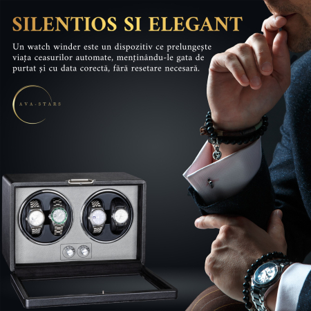 Cutie Premium de Intors 4 Ceasuri Automatice, Watch Winder, Interior din Catifea, Exterior din Piele, Alimentare la Priză sau Baterii [1]