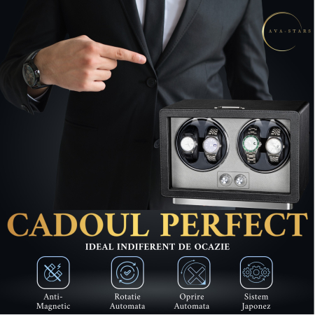 Cutie Premium de Intors 4 Ceasuri Automatice, Watch Winder, Interior din Catifea, Exterior din Piele, Alimentare la Priză sau Baterii [4]