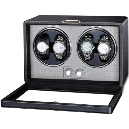 CUTII SI ACCESORII - Cutie Premium de Intors 4 Ceasuri Automatice, Watch Winder, Interior din Catifea, Exterior din Piele, Alimentare la Priză sau Baterii