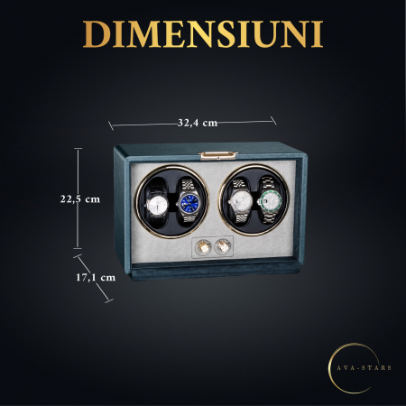 Cutie Premium de Intors 4 Ceasuri Automatice, Watch Winder, Verde Închis, Interior din Catifea, Exterior din Piele, Alimentare la Priză sau Baterii [5]