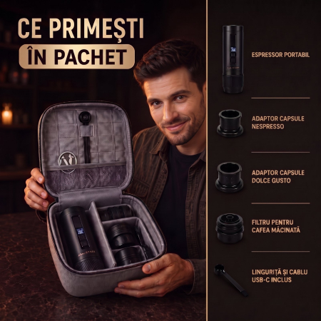 Espressor Portabil, Aparat de Cafea Portabil pentru Capsule Dolce Gusto, Capsule Nespresso, Cafea Macinata, Incalzeste Apa, 30 Bari, Baterie 9600 mAh, Rezervor 100 ml [8]