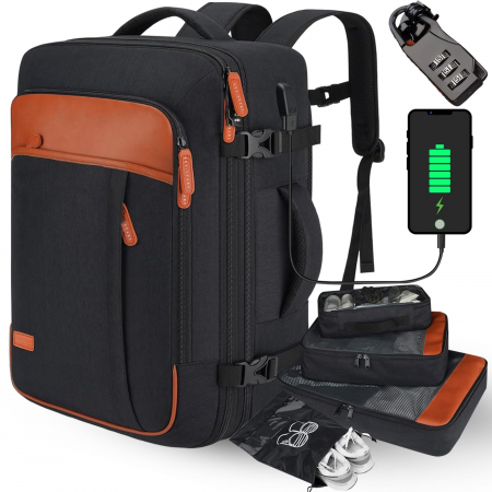 CALATORIE SI OUTDOOR - Rucsac calatorie avion barbati/femei, convertibil in geanta de mana tip duffel, cu cifru, compartiment laptop 17 inch, port USB, impermeabil, extensibil 35-42L, ideal ca bagaj de mana
