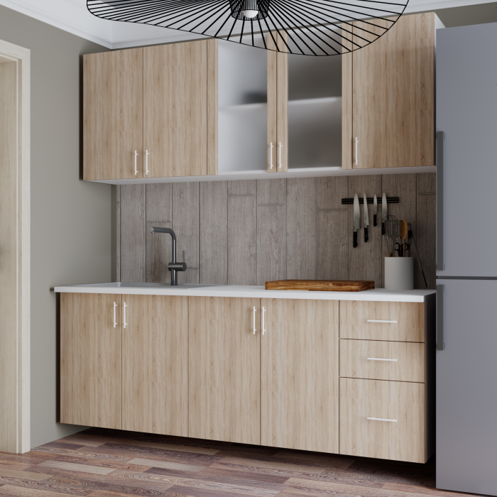 Bucatarie Lana, Blat termorezistent, Alb/Sonoma, 200x60.1x200 cm [2]