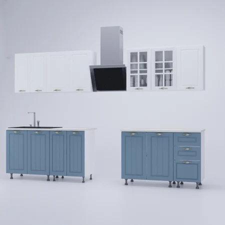 Bucatarie Modena 2.6m alb/bleu MDF [4]