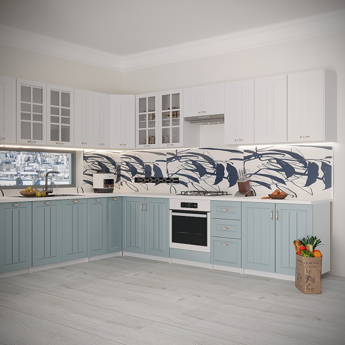 Bucatarie Modena Colt MDF 260 x 90 x 260 cm Alb&Bleu [2]