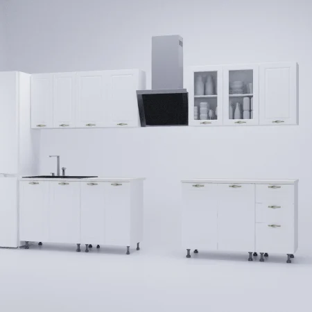 Bucatarie Provence 2.6 m, MDF, Alb fibros, 260 x 60 x 200 cm [3]