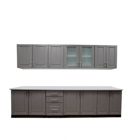 Bucatarie Rubin, 260x60x200 cmMDF infoliat, Blat termorezistent, Alb/Gri [2]