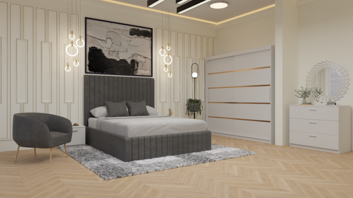 Dormitor Cairo Pat Tapitat Dressing 200x200 Alb [2]