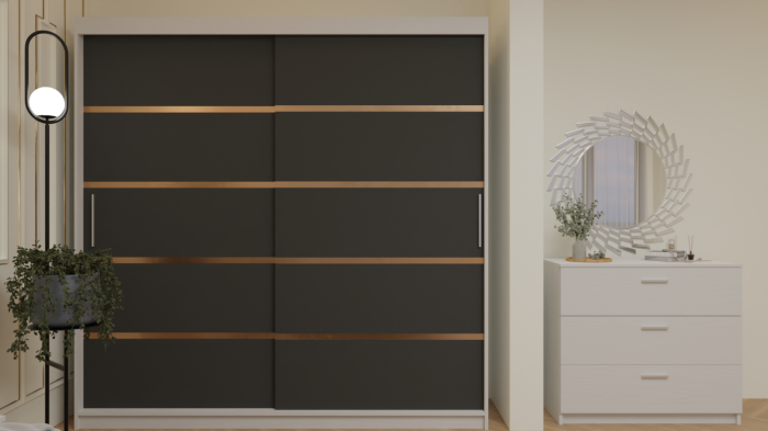 Dormitor Cairo Pat Tapitat Dressing 200x200 Alb&Gri Antracit [3]