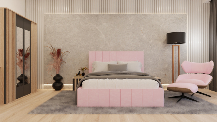 Dormitor Dallas Cu Pat Nobless Tapitat Roz [4]