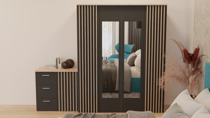 Dormitor Dallas Cu Pat Nobless Tapitat Turcoaz [2]