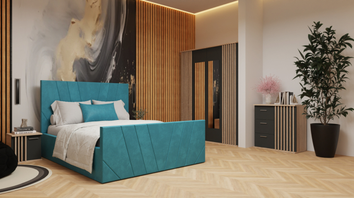 Dormitor Dallas Cu Pat Tony Tapitat Turcoaz [2]