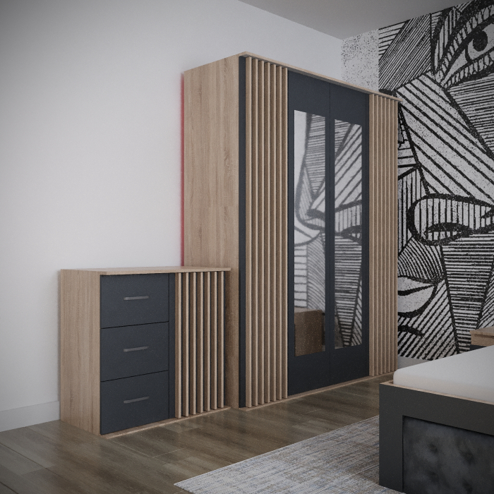 Dormitor Dallas Tapitat Stejar K002 & Gri Antracit [3]