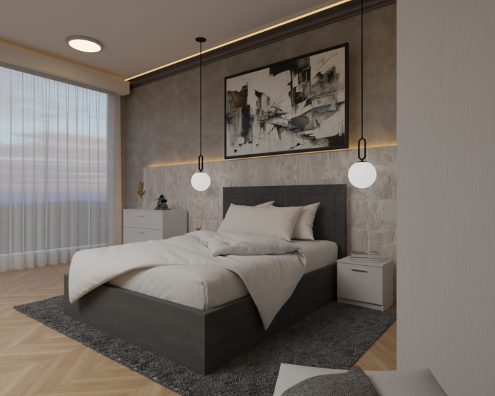 Dormitor Lotus Pat Tapitat Dressing 150x200 Alb 2 usi [3]