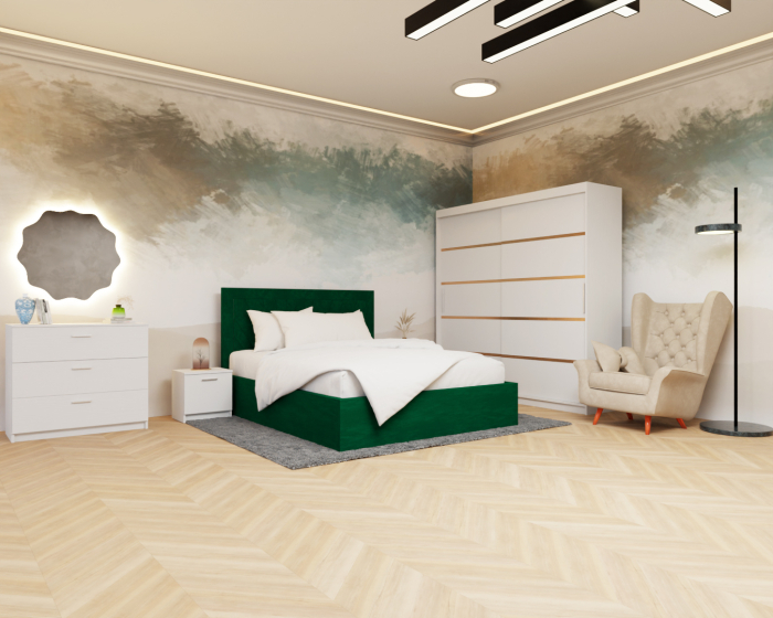 Dormitor Lotus Pat Tapitat Dressing 200x200 Alb 2 usi [3]