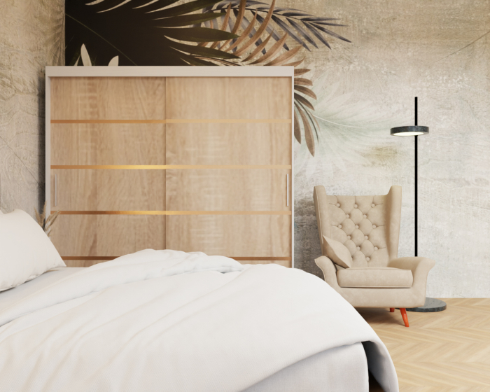 Dormitor: Lotus Pat Tapitat Dressing 200x200 Alb&Sonoma 2 Usi [5]