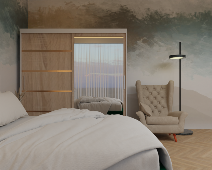 Dormitor: Lotus Pat Tapitat Dressing 200x200 Alb&Sonoma 2 Usi cu Oglinda [5]