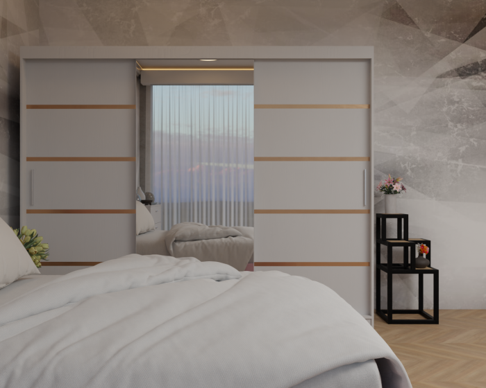 Dormitor: Lotus Pat Tapitat Dressing 250x200 Alb 3 usi Cu Oglinda [4]