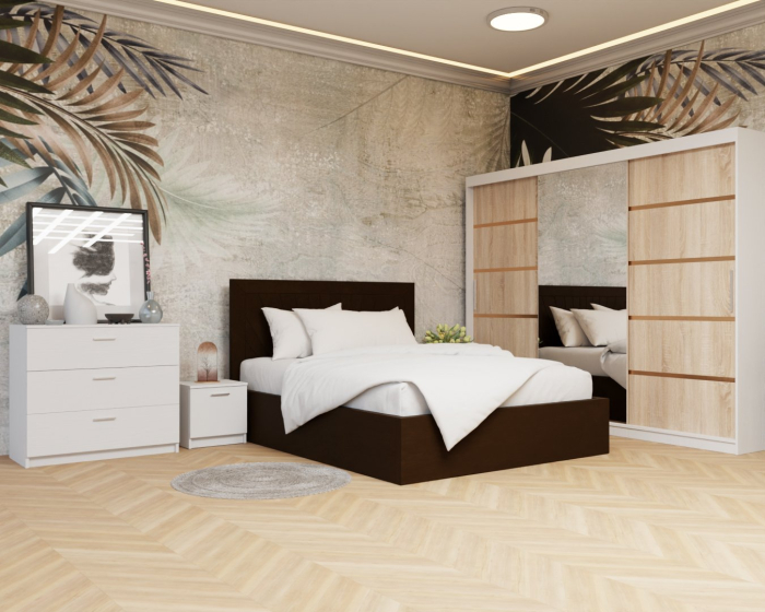 Dormitor: Lotus Pat Tapitat Dressing 250x200 Alb&Sonoma 3 Usi cu Oglinda [3]