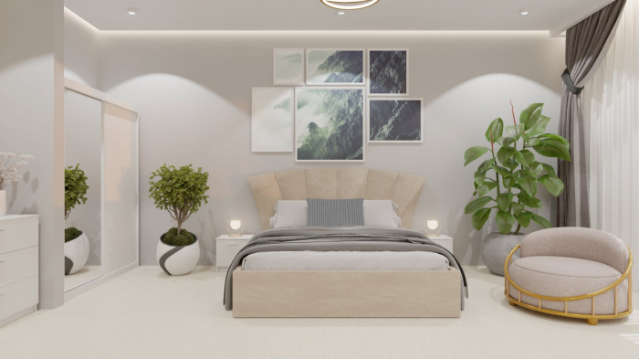 Dormitor Lucas Tapitat Bej 2 Usi Alb cu Oglinda [1]