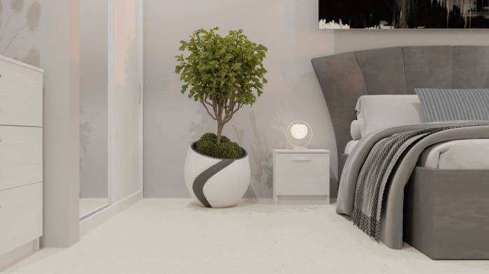 Dormitor Lucas Tapitat Gri 2 Usi Alb cu Oglinda [8]