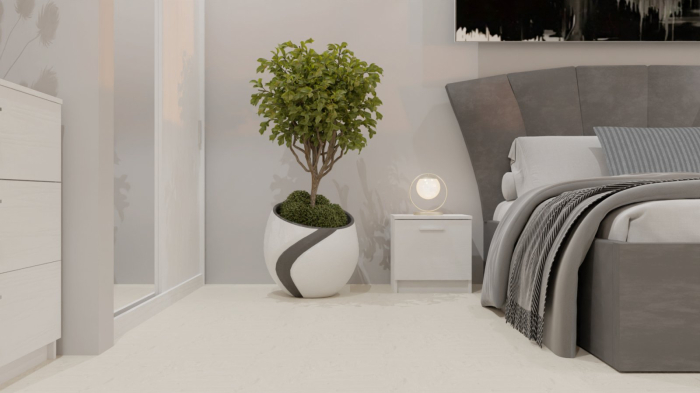 Dormitor Lucas Tapitat Gri 2 Usi Alb cu Oglinda [8]