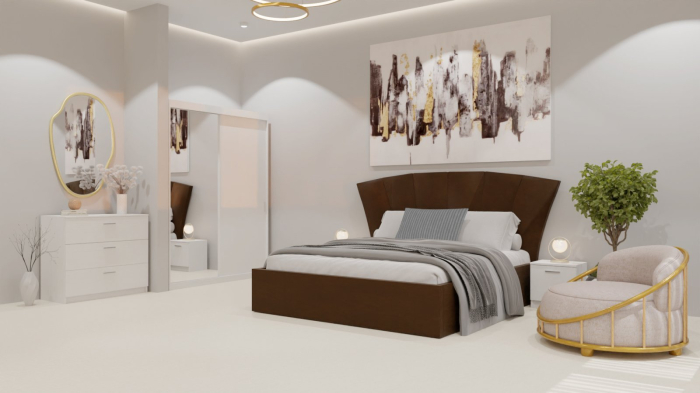 Dormitor Lucas Tapitat Maro 2 Usi Alb cu Oglinda [6]