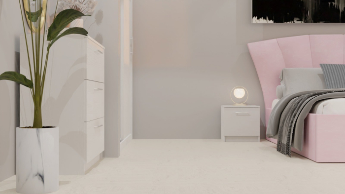 Dormitor Lucas Tapitat Roz 2 Usi Alb cu Oglinda [3]