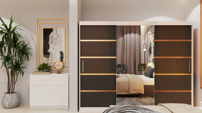 Dormitor Lucas Tapitat Stofa Gri cu dulap 250*200 usi glisante Alb&Antracit cu Oglinda, noptiere si comoda [3]