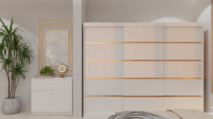 Dormitor Lucas Tapitat Stofa Turcoaz cu dulap 250*200 usi glisante Alb, noptiere si comoda [4]