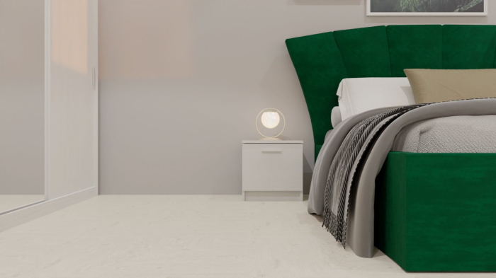 Dormitor Lucas Tapitat Verde 2 Usi Alb cu Oglinda [4]