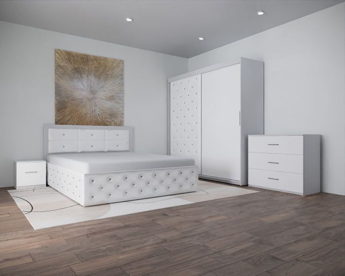 Dormitor Nemira New  Alb Tapitat 2 Usi [1]