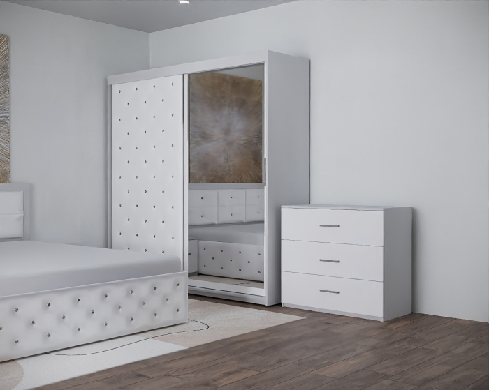 Dormitor Nemira New Alb Tapitat 2 Usi cu Oglinda [3]