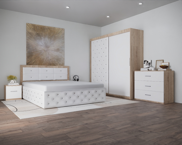 Dormitor Nemira New Sonoma&Alb Tapitat 2 Usi [1]