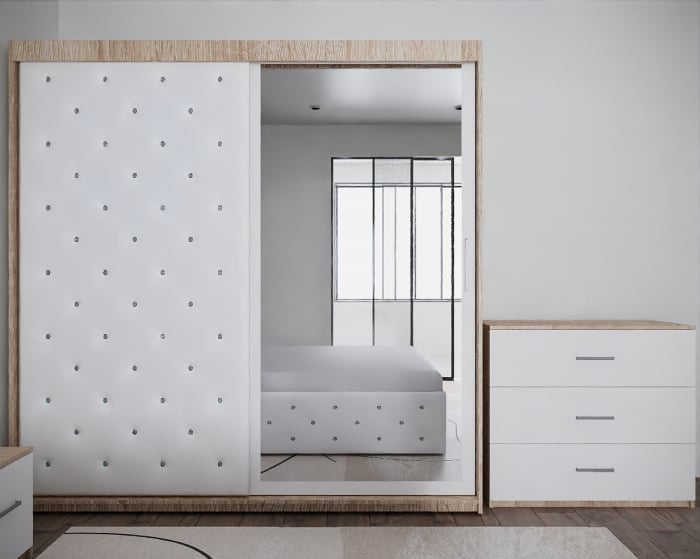 Dormitor Nemira New Sonoma&Alb Tapitat 2 Usi cu Oglinda [5]